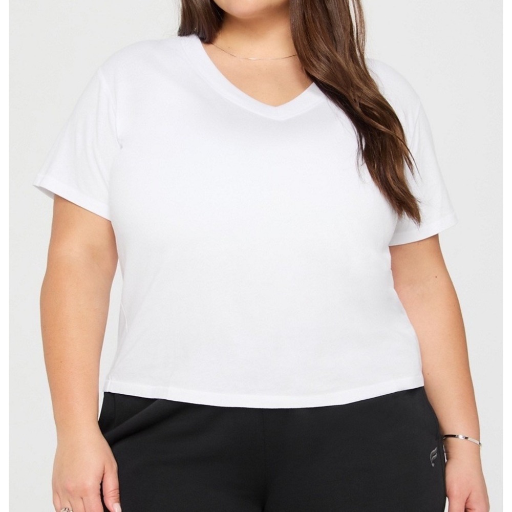 NWOT Women's Fabletics 100% Cotton V-Neck T-Shirt -‎ Classic White - Plus 3X